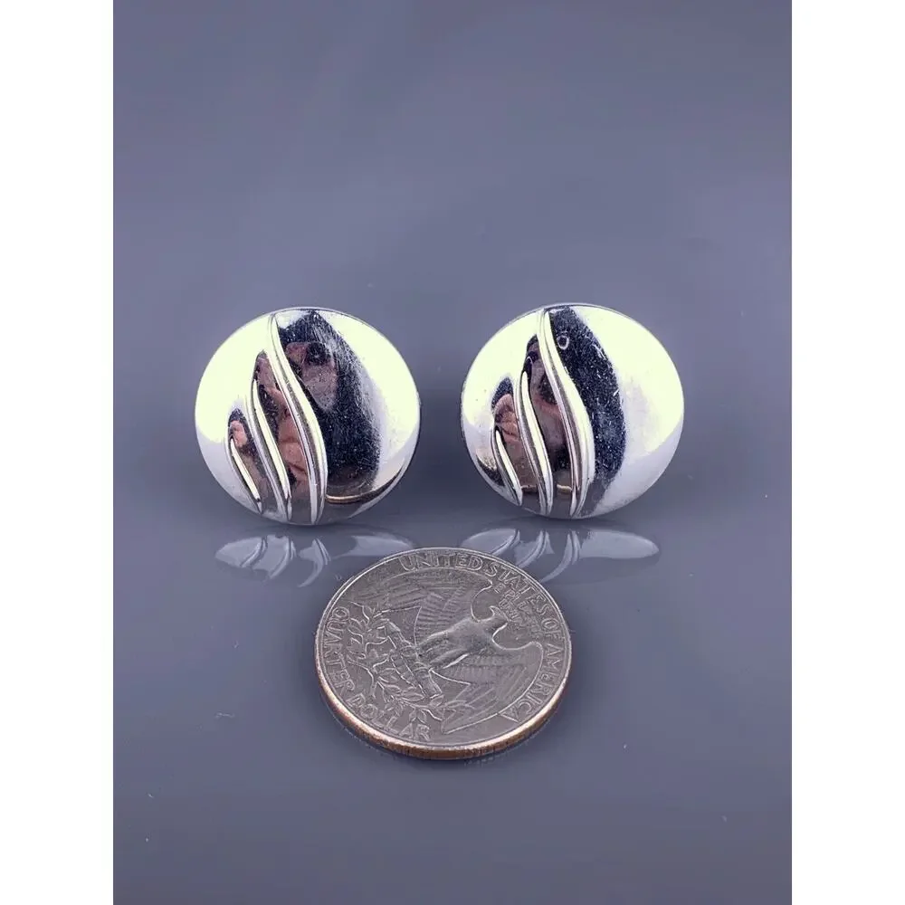 Simple Large Button Silver Tone Cufflinks 1980’s Swoops Swank Vintage